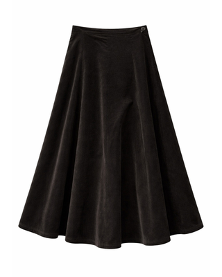 WB6CM2177SL Black Thin Corduroy 37" Skirt with Side Zipper
