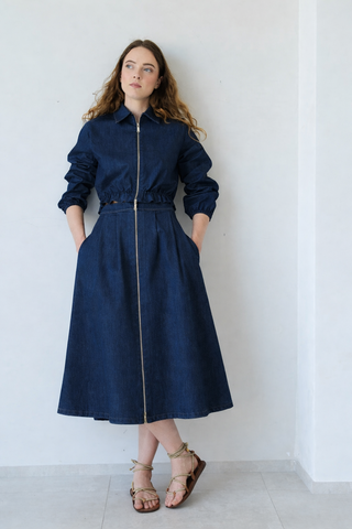 Giovanna Nicolai Blue Denim Front Metal Zipper 35" Skirt at Dress Code itsdresscode.com