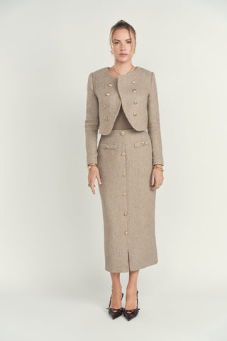 altimge1 for ELLIE MAKIR Taupe Column Tweed 34"Skirt at Dress Code itsdresscode.com
