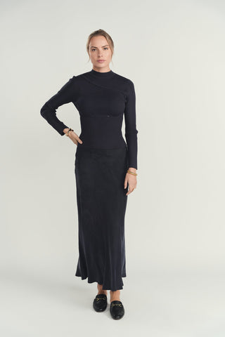 ELLIE MAKIR Navy Cupro Soie 41" Skirt