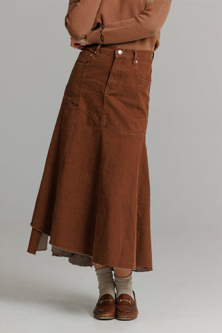 altimge2 for LOUP Brown Denim Everyday Stretch 35" Skirt at Dress Code itsdresscode.com
