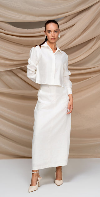 altimge1 for Luum White Faith Linen Straight 36" Skirt at Dress Code itsdresscode.com