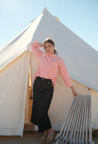 altimge1 for Profile NYC Black Denim A-Line Seamed 35" Skirt with Pockets at Dress Code itsdresscode.com 
