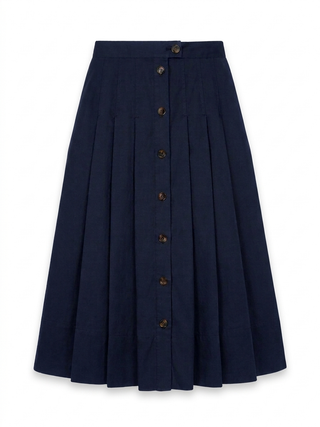 AVIGAL Navy Flat Pleated & Button Down 34"-36" Skirt at Dress Code itsdresscode.com 