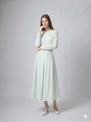 TRIPLEROOT Mint Pleated Side Pin Tucks 35" Skirt at Dress Code itsdresscode.com