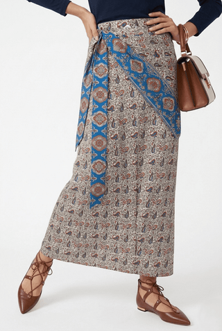 altimge1 for Valour Blue Printed Satin Paisley Slip 38" Skirt with Scarf at Dress Code itsdresscode.com