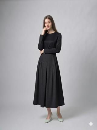 TRIPLEROOT Black Pleated Side Pin Tucks 35"Skirt at Dress Code itsdresscode.com