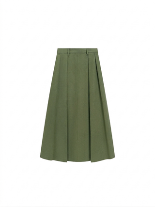 JSE Couture Green Cotton Soft Pleated 34" Skirt with Zipper at Dress Code itsdresscode.com