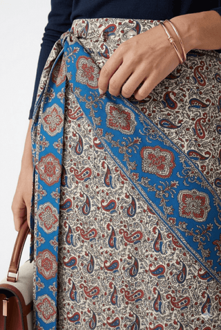 altimge2 for Valour Blue Printed Satin Paisley Slip 38" Skirt with Scarf at Dress Code itsdresscode.com