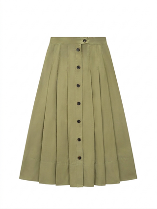 AVIGAL Khaki Flat Pleated & Button Down 34"-36" Skirt at Dress Code itsdresscode.com 