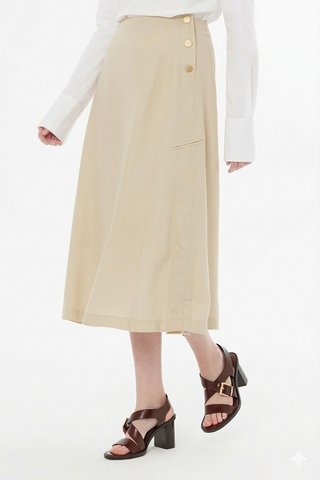 Gizia Beige A-Line 35" Skirt with Gold Buttons at Dress Code itsdresscode.com