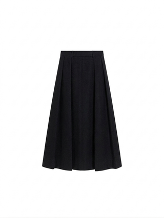 JSE Couture Black Cotton Soft Pleated 34" Skirt with Zipper at Dress Code itsdresscode.com