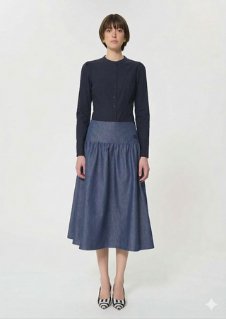 altimge1 for Tara Jarmon Blue Denim Yoke Gathered Jude 31" Skirt at Dress Code itsdresscode.com 