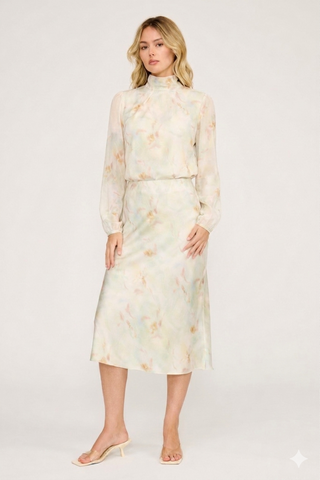Lucy Paris Mint Barbara Flowy Satin 34" Skirt at Dress Code itsdresscode.com