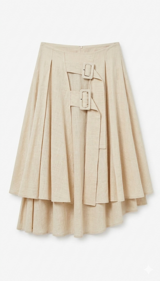 Gizia Natural Beige Layered 32" Skirt with Double Buckle Design at Dress Code itsdresscode.com