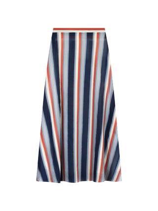 MIGNON DOO Navy/Orange Mix Stripe Side Zipper 35" Skirt with Lining at Dress Code itsdresscode.com 
