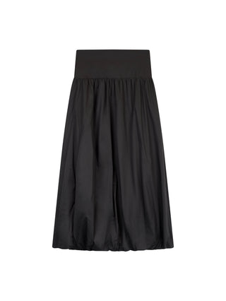 Paniz Black Polished Cotton Gathered Yoke 35" Skirt With Bubble Hem at Dress Code itsdresscode.com 
