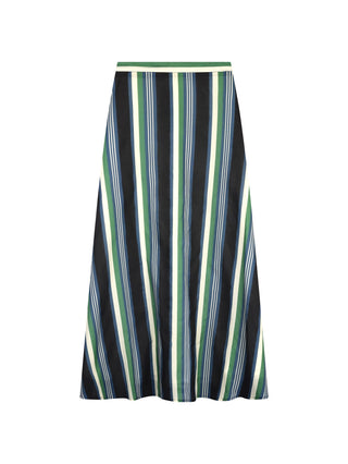 MIGNON DOO Green/Black Mix Stripe Side Zipper 35" Skirt with Lining at Dress Code itsdresscode.com