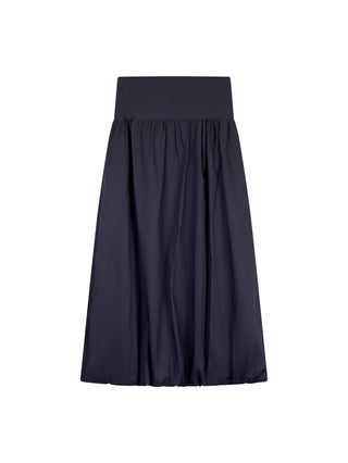 Paniz Navy Polished Cotton Gathered Yoke 35" Skirt With Bubble Hem at Dress Code itsdresscode.com