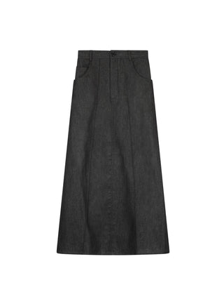 Paniz Black Denim Front Button Panel 35" Skirt With Pockets at Dress Code itsdresscode.com