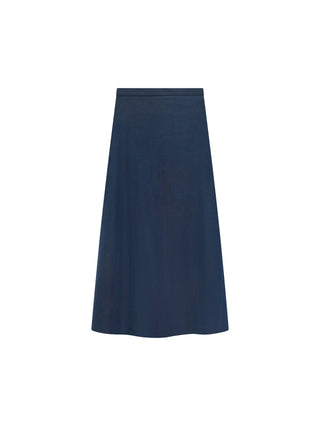 Celina's Dark Navy Linen A-Line 36" Skirt with Pockets at Dress Code itsdresscode.com