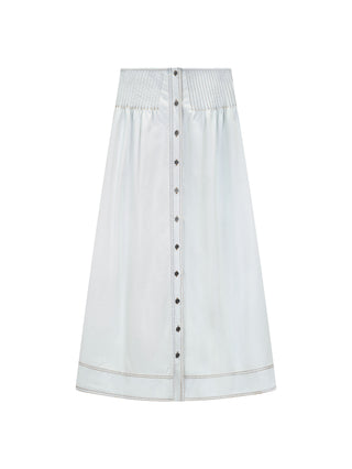S4026 Light Blue Washed Front Buttons Down Tencel 35" Skirt
