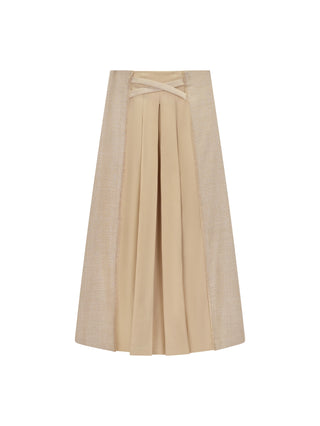 TRIPLEROOT Beige Tweed Mix Pleated 35" Skirt With Pockets at Dress Code itsdresscode.com