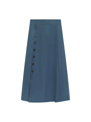 MIGNON DOO Blue Fake Wrap Button Down 35" Skirt at Dress Code itsdresscode.com