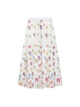 WT-352 White Flower Printed Cotton 36" Skirt with Elastic Waistband