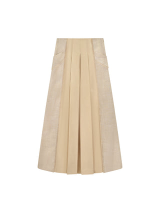 TRIPLEROOT Beige Tweed Mix Pleated 35" Skirt With Pockets at Dress Code itsdresscode.com