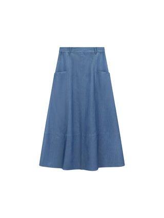 TRIPLEROOT Blue Front Middle Seamed 36" Skirt with Pockets at Dress Code itsdresscode.com
