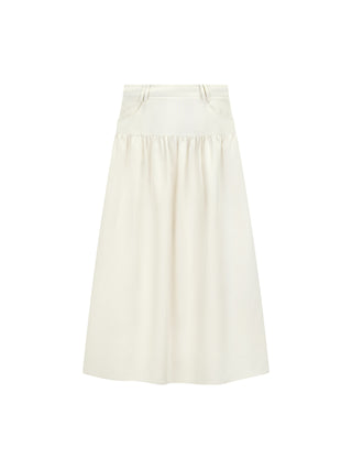 TRIPLEROOT Ivory Yoke Heavy Shirring 35" Skirt with Pockets at Dress Code itsdresscode.com