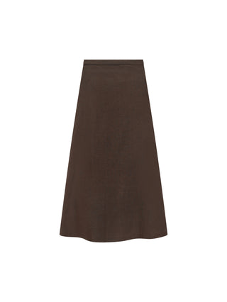 Celina's Dark Brown Linen A-Line 36" Skirt with Pockets at Dress Code itsdresscode.com