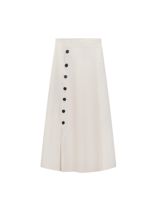 MIGNON DOO Beige Fake Wrap Button Down 35" Skirt at Dress Code itsdresscode.com