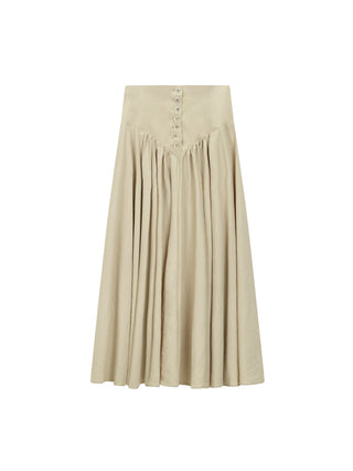 AVIGAL Beige V-Yoke 35" Skirt With Buttons at Dress Code itsdresscode.com