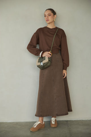 Honeyseed Brown Denim Washed Panel 36" Skirt at Dress Code itsdresscode.com