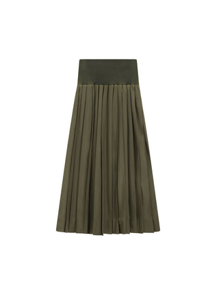 AVIGAL Green Knit Ribbed Yoke Waistband Pleated 36" Skirt at Dress Code itsdresscode.com