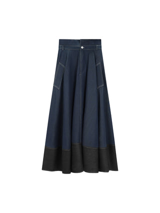 AVIGAL Blue Denim Two Tone Look 36" Skirt with Pockets at Dress Code itsdresscode.com