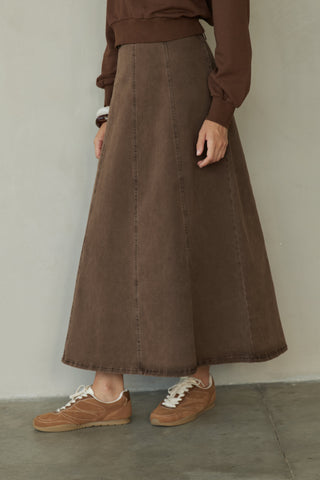 Honeyseed Brown Denim Washed Panel 36" Skirt