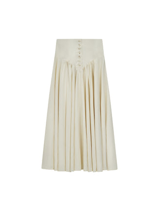 AVIGAL Ivory V-Yoke 35" Skirt With Buttons at Dress Code itsdresscode.com