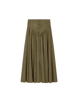 AVIGAL Brown V-Yoke 35" Skirt With Buttons at Dress Code itsdresscode.com