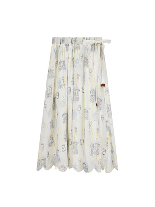 En Saison White Integerated Belt Scallop Embroidered Hem 34"Skirt at Dress Code itsdresscode.com