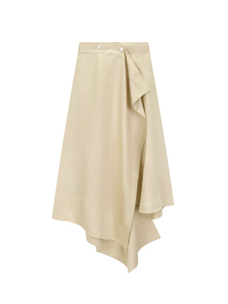 Simona Bonacci Beige Linen Asymmetrical Ruffle Wrap 33" Skirt at Dress Code itsdresscode.com