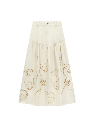 BC-236 Cream Denim Yoke Grace 36" Skirt with Embroidery