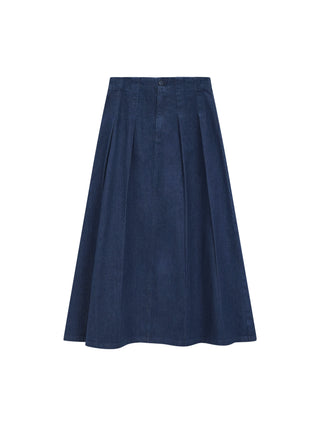 Honeyseed Blue Denim Front Zipper Pleated 36" Skirt at Dress Code itsdresscode.com