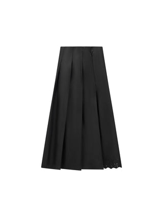 S4025 Black Cotton Pleated Eyelet 35" Skirt with Embroidery Hem
