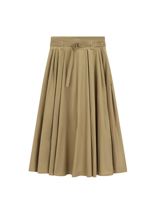 Hagahi Roasted Coffee Side Pleat Belted 34" Skirt at Dress Code itsdresscode.com