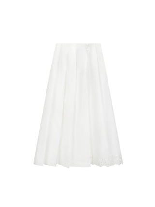 S4025 White Cotton Pleated Eyelet 35" Skirt with Embroidery Hem