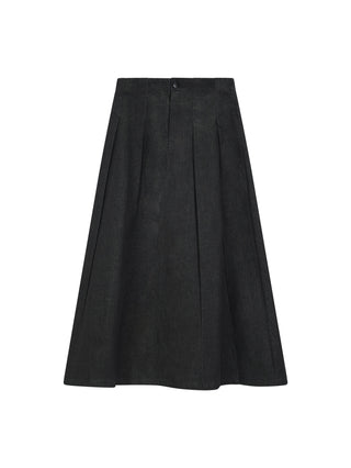 M1151 Black Denim Front Zipper Pleated 36" Skirt