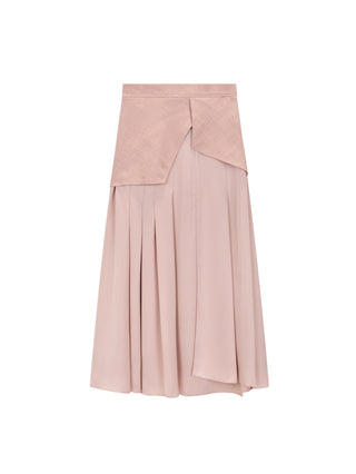 TRIPLEROOT Pink Satin Pleated 36" Skirt with Tweed Overlay at Dress Code itsdresscode.com